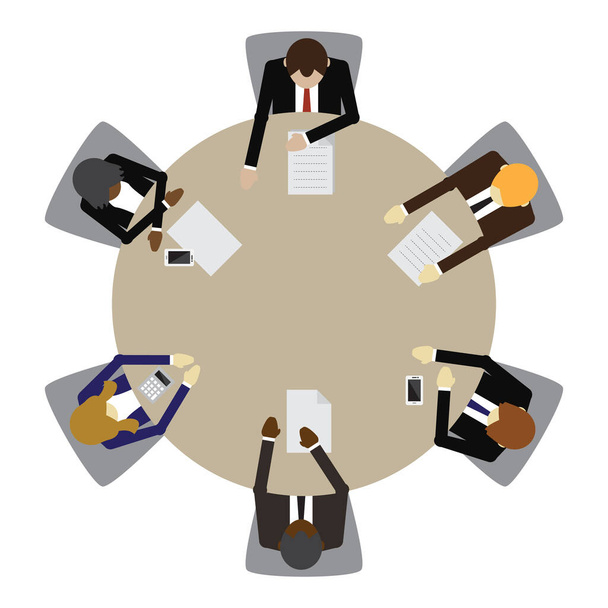 Gente de negocios sentada en una mesa redonda - Vector, Imagen