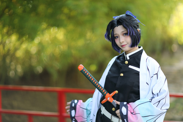 Japan anime cosplay portret van meisje met stripverhaal kostuum met Japanse thema - Foto, afbeelding