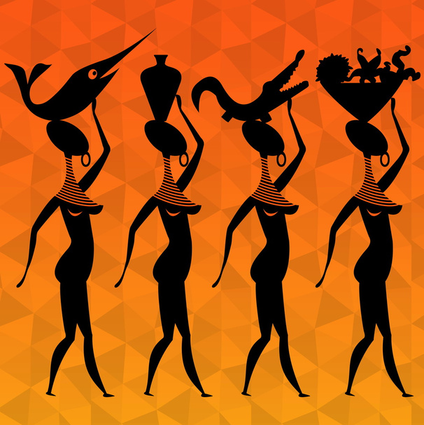 Silhouette of African woman on the polygon background - Vector, Image