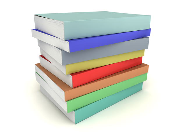Multi-colored books stack on a white background - Foto, afbeelding