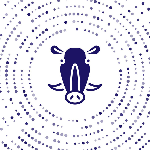 Blaues Wildschweinkopf-Symbol isoliert auf weißem Hintergrund. Tierisches Symbol. Abstrakte Kreis zufällige Punkte. Vektor. - Vektor, Bild