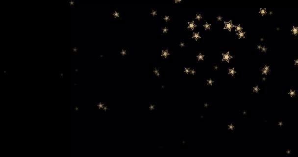 Gouden sterren confetti. Willekeurige sterrenval. Luxe glanzende kleine willekeurige stellaire vallen op zwarte achtergrond. Nieuwjaar en kerst achtergrond. Schot in 4k resolutie met 60 Frame per seconde - Video