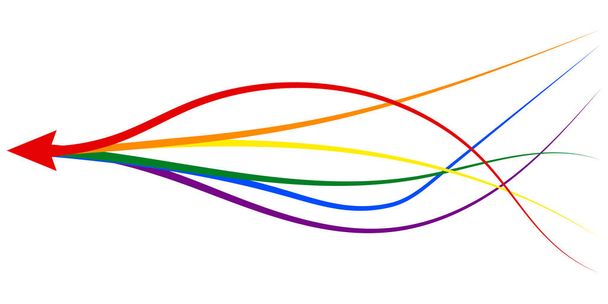 arrow formed by multiple merging lgbt pride colourful lines white background. Partnership, merger, alliance and integration concept - Vector, Image