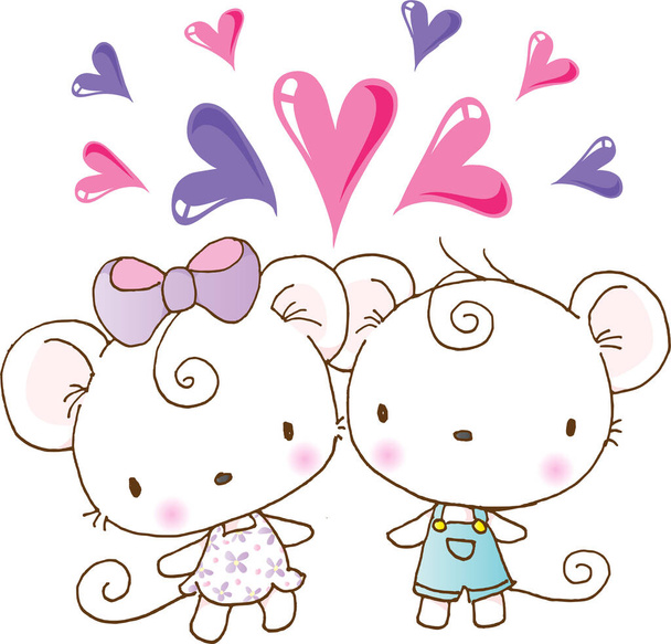 cute cartoon animals in love - Вектор,изображение