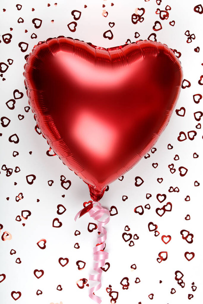 red heart balloon on white background. Minimal love concept. copy space. Valentines Day background. - Photo, Image