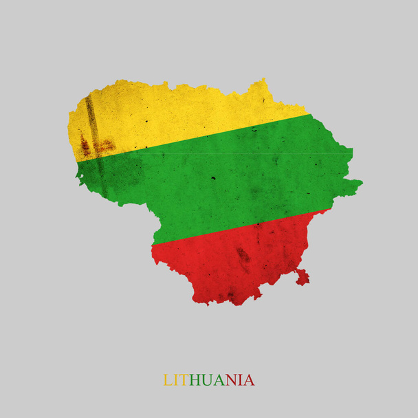 リトアニアはリトアニアの地図の形で旗を掲げている。隔離。 - 写真・画像