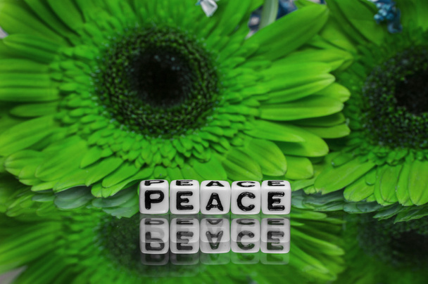 Mensaje de texto de paz con flores verdes
 - Foto, Imagen
