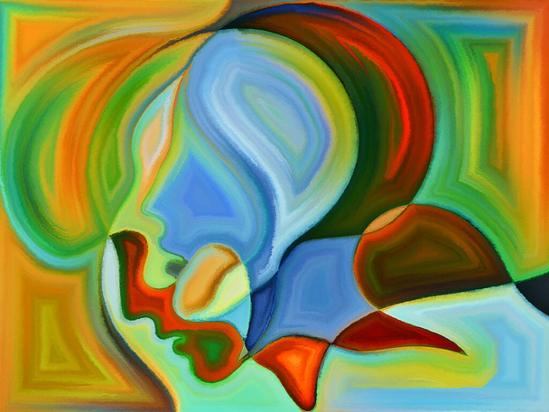 Abstraktní malovaný design lidských hlav na téma karmy, osudu a osudu. - Fotografie, Obrázek