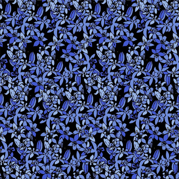 Modrá sněhová kapka bezešvé vzor na černé přírodě výtvarné prvky stock vektorové ilustrace pro web, pro tisk, pro potisk tkaniny - Vektor, obrázek
