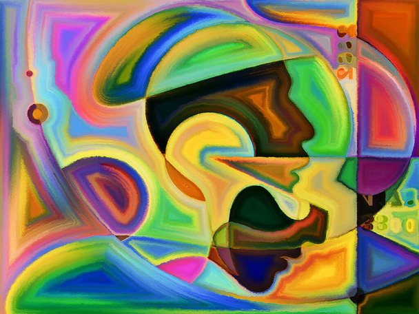 Diseño moderno pintado de cabezas humanas sobre el tema de las emociones y pasiones humanas. - Foto, Imagen