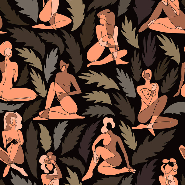 Fondo sin costuras con ilustración colorida del cuerpo de las mujeres de la silueta - Vector, imagen