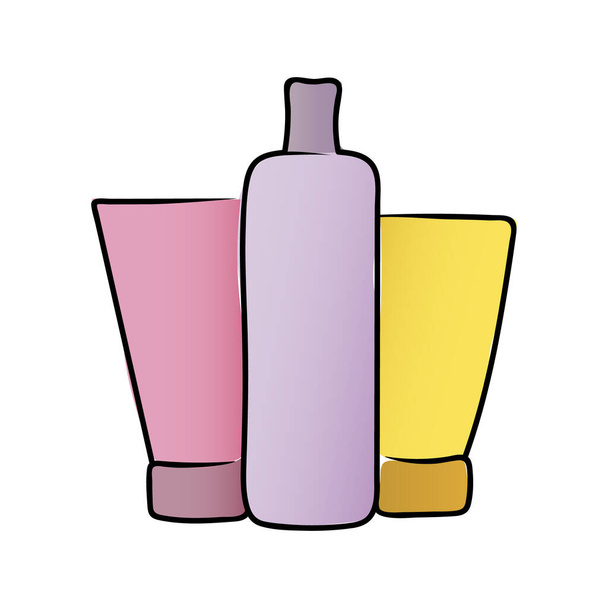 Logo cosmetic company. Tube and a bottle of cosmetics. Hand drawing. beauty icon. Vector illustration. bottle of cosmetic. - ベクター画像