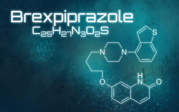 Chemische formule van Brexpiprazol op een futuristische achtergrond - Foto, afbeelding