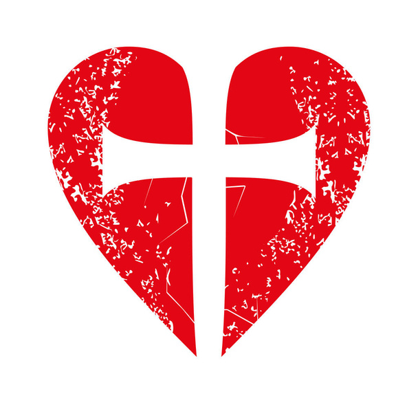 Vektorillustration eines weißen Kreuzes auf einem roten Herzen. Design für den Valentinstag. - Vektor, Bild