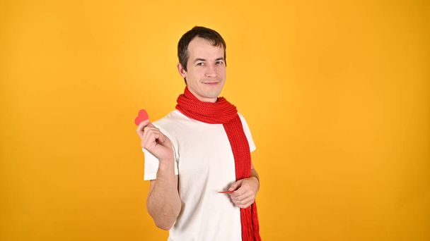 Blind male love concept, on yellow background. High quality photo - Photo, Image