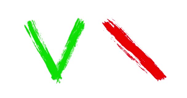 Simbolo di accettazione e rifiuto. Animazione Verde segno di spunta OK e rosso X. Pulsante per i segni della lista di controllo, opzioni di scelta, segni di sondaggio, voto, decisione, web. Girato in risoluzione 4k con 60 Frame al secondo - Filmati, video