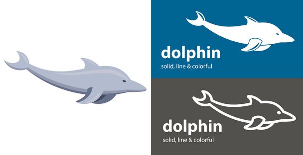 Dolphin isolated vector icon. sea line solid flat icon - Wektor, obraz