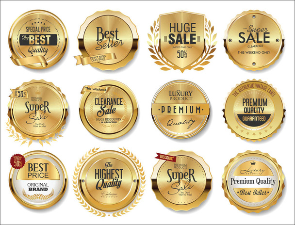 Collection of golden badges labels and tags - Vektor, kép