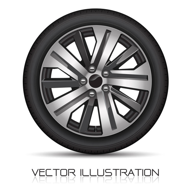 Realistic aluminum wheel car tire on white background vector illustration. - Vector, Image