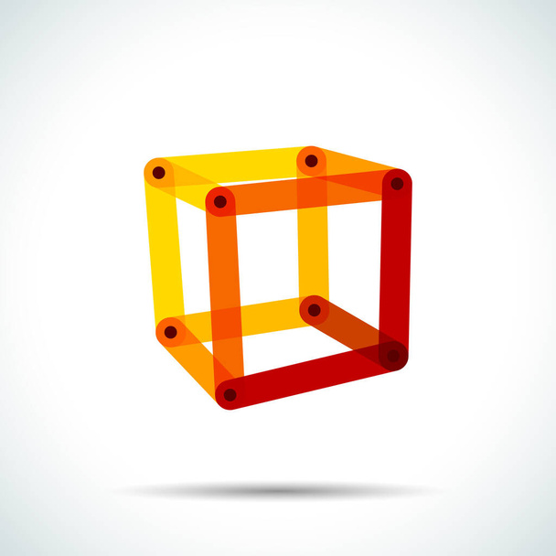 Abstract cube logo with intersecting transparent lines and dots - Вектор, зображення