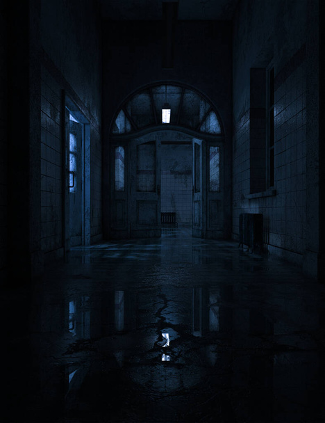 Pasillo de asilo oscuro espeluznante - Foto, imagen