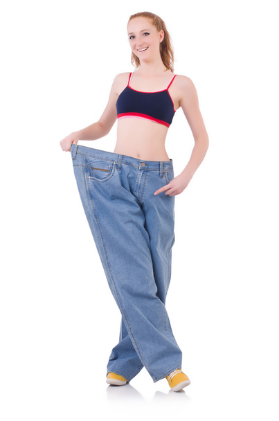Woman with large jeans - Zdjęcie, obraz