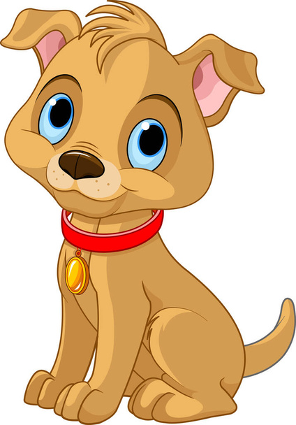 vector illustration of cute cartoon dog with red collar - Vector, imagen