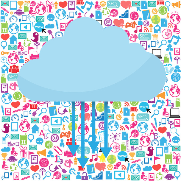 ソーシャル ネットワークのアイコンの背景、雲のデザイン テンプレート - ベクター画像