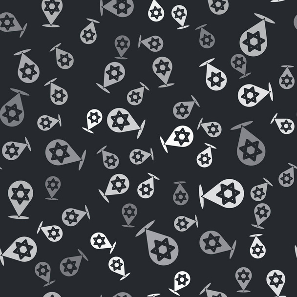 Grey Star of David icon isolated seamless pattern on black background. Jewish religion symbol. Symbol of Israel.  Vector - Vector, Image