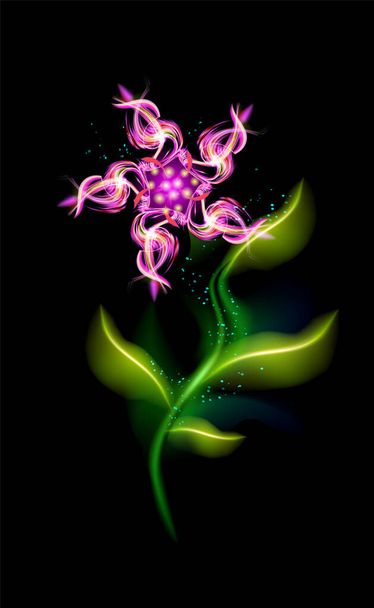 Pink flower modern glowing. Colorful ornamental floral element in black background. Beautiful trendy illuminated ornaments with decorative luxury glow for your design in vector illustration. eps 10 - ベクター画像