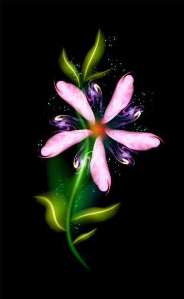 Pink glowing flower modern. Colorful ornamental floral element in black background. Beautiful trendy illuminated ornaments with decorative luxury glow for your design in vector illustration. eps 10 - Vektor, obrázek