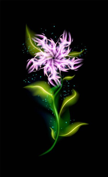 Pink glowing flower modern. Colorful ornamental floral element in black background. Beautiful trendy illuminated ornaments with decorative luxury glow for your design in vector illustration. - Vector, afbeelding