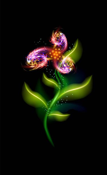 Red flower modern glowing. Colorful ornamental floral element in black background. Beautiful trendy illuminated ornaments with decorative luxury glow for your design in vector illustration EPS 10 - Διάνυσμα, εικόνα