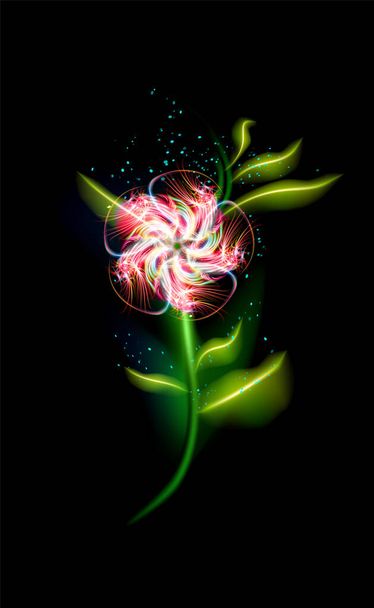 Red colorful glowing flower. Beautiful trendy ornamental floral fiery element over black. Modern illuminated ornaments with decorative luxury glow for your design in vector illustration. eps 10 - Vektor, Bild