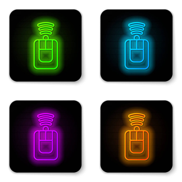 Leuchtende Leuchtschrift Autoschlüssel mit Fernbedienung Symbol isoliert auf weißem Hintergrund. Autoschlüssel und Alarmanlage. Schwarzer quadratischer Knopf. Vektor - Vektor, Bild