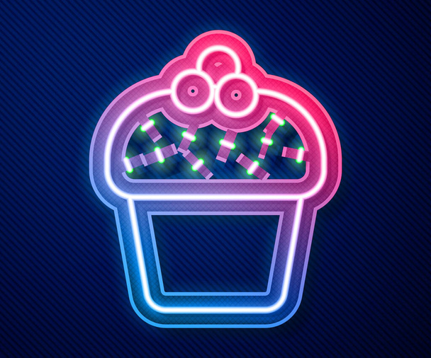 Ragyogó neon vonal Torta ikon elszigetelt kék háttérrel. Boldog szülinapot! Vektor - Vektor, kép