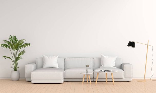 Sofá blanco en sala de estar blanca para maqueta, representación 3D - Foto, imagen