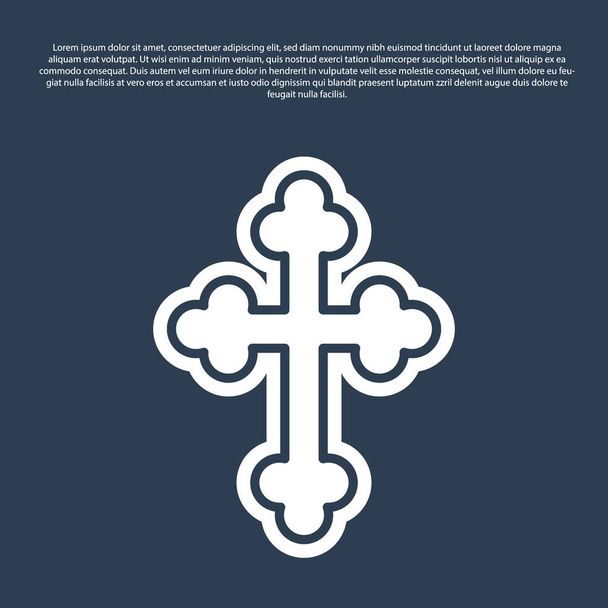 Niebieska linia Christian krzyż ikona izolowane na niebieskim tle. Krzyż kościoła. Wektor - Wektor, obraz