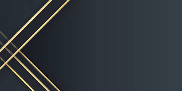 Vector luxury tech background. Stack of black paper material layer with gold stripe. Arrow shape premium wallpaper - Vector, Image