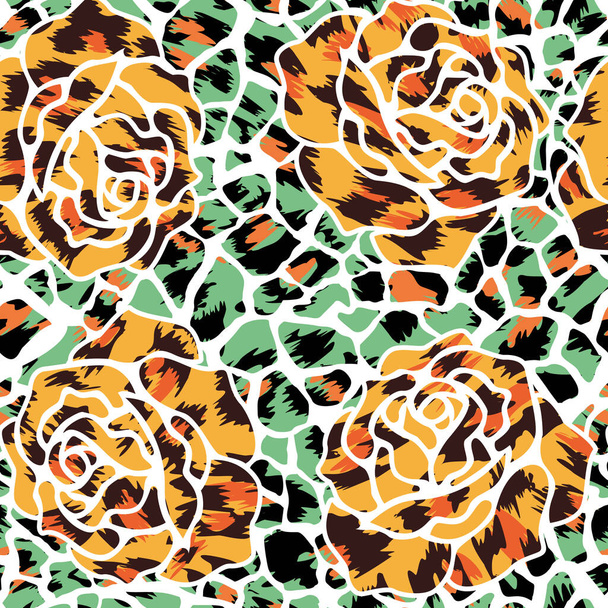 Pattern seamless of red flowers and green leaves. Design for the textile industry. - Vector, Image