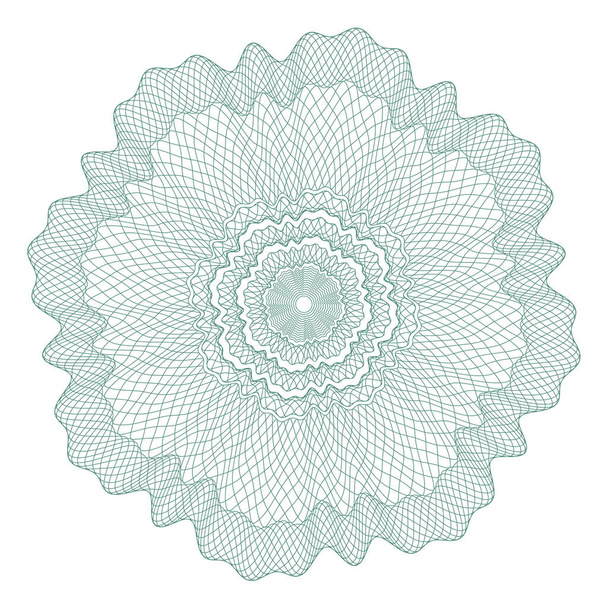 Rosette guillochée, grille, un gabarit pour la protection des valeurs mobilières, un ornement en forme de lignes ondulées bouclées en forme de fleur - Vecteur, image
