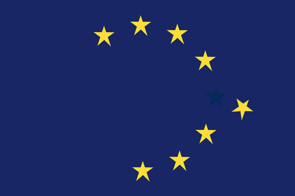 Flagi europejskie z żółtymi gwiazdami i jedna brakująca reprezentująca Wielka Brytanię - Zdjęcie, obraz
