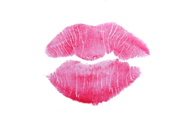 empreinte rouge à lèvres isolé sur fond blanc - Photo, image