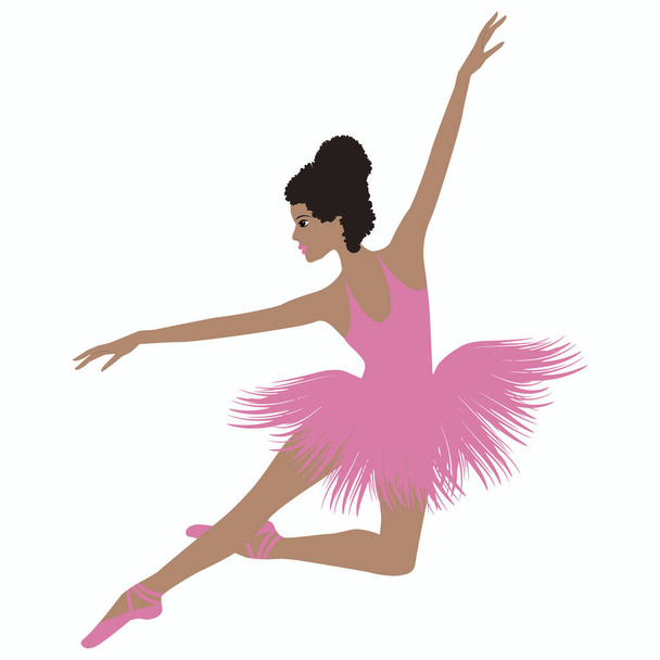 Ballerina. African girl dancing in a pink ballet tutu - vector. Active lifestyle. - Vektor, kép