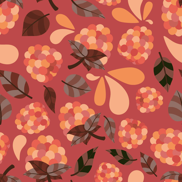 A fresh and luscious seamless pattern featuring raspberries. A  cute pattern design filled with sweet, round and juicy berry fruit, complete with leaves and some splashes here and there. - Fotoğraf, Görsel
