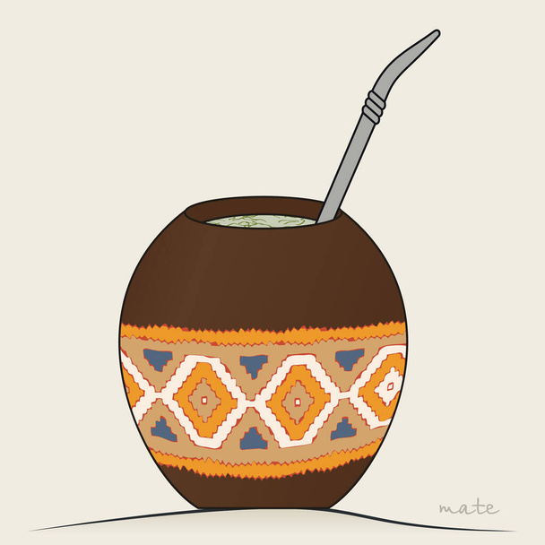Yerba Mate Tea. Calabash decorado para bebida de tradição argentina. Ilustração vetorial - Vetor, Imagem