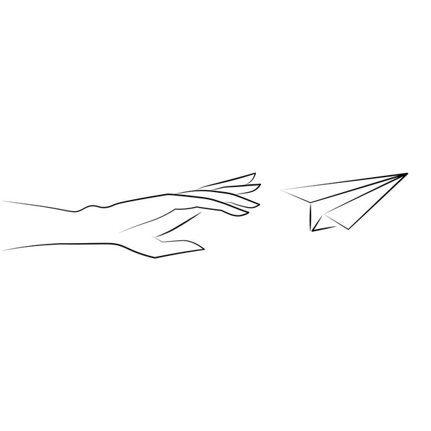 Vector ilustración de plano de papel dibujado a mano. Aislado. Esquema. Avión garabato dibujado a mano. Icono plano de papel lineal negro - Vector, Imagen