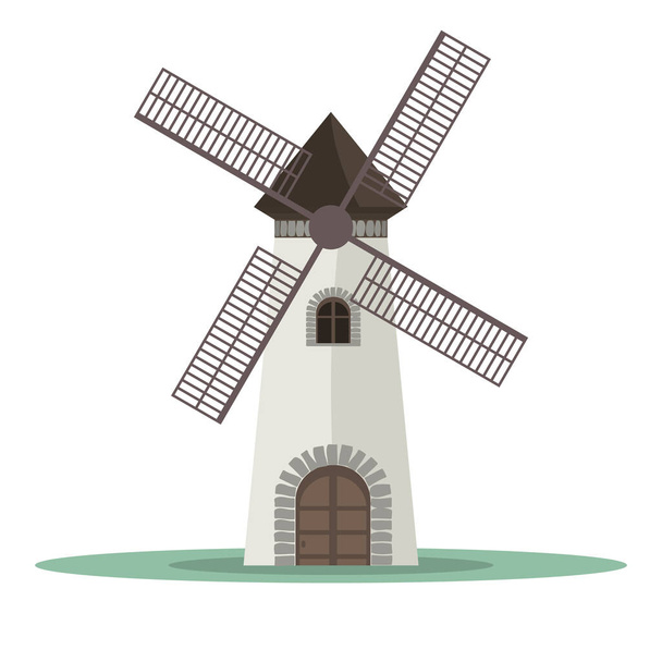 Traditional old windmill building. Flat and solid color vector illustration. - Vector, Image