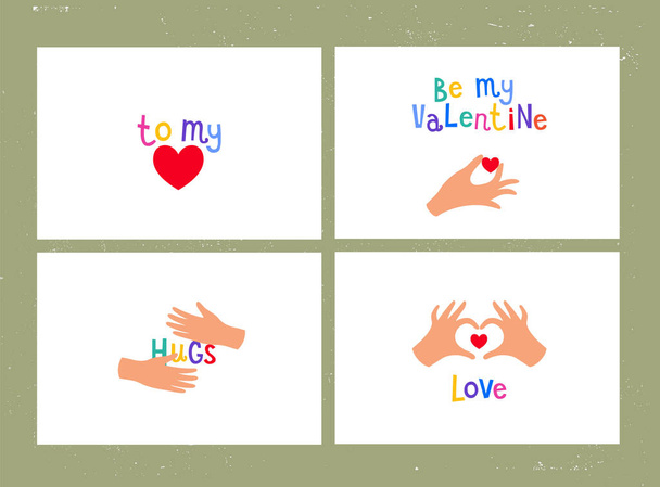 Set of Minimalist Cards for Weddings and Valentines Day. Hand Gesture with Heart Shapes. - ベクター画像