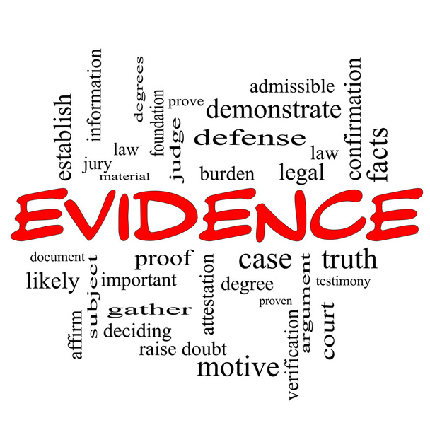 Evidence Word Cloud Concept in red caps - Photo, Image
